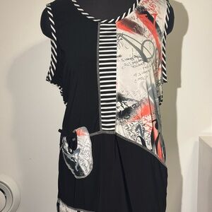 Abstract Black and Red Sleeveless Top
